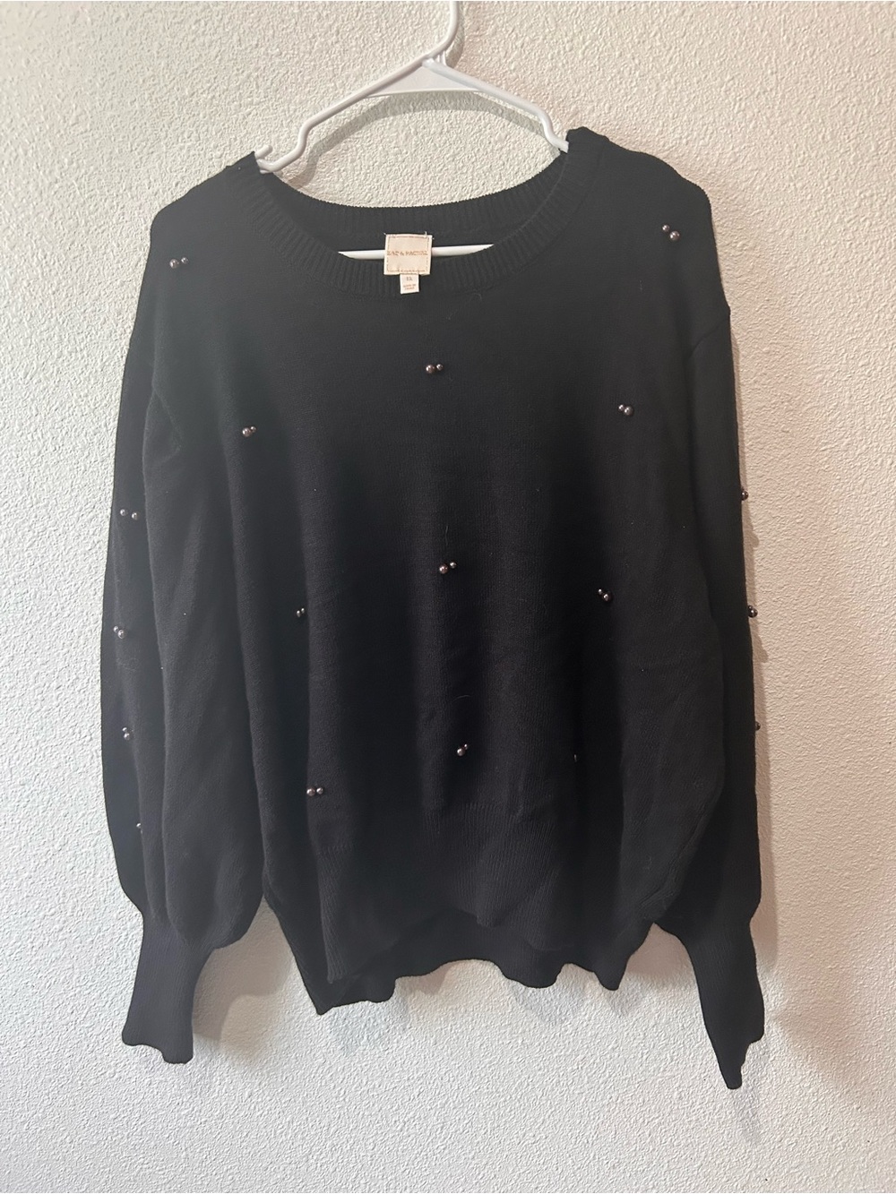 Zac & Rachel Black Crewneck Sweater with Bead Accents